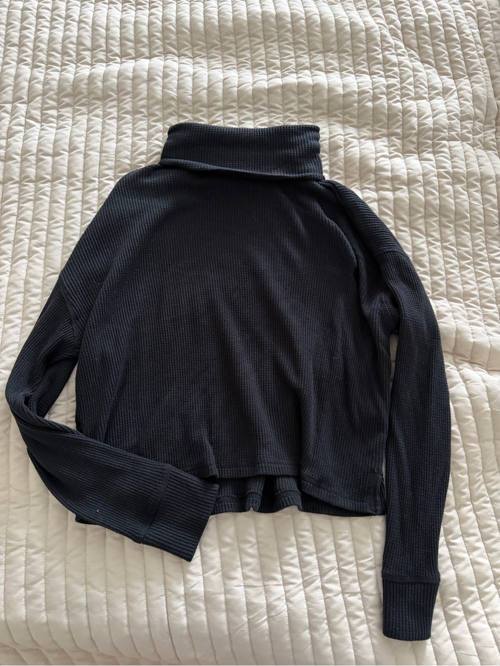 Abercrombie & Fitch Black Waffle-Knit Funnel Neck Sweater